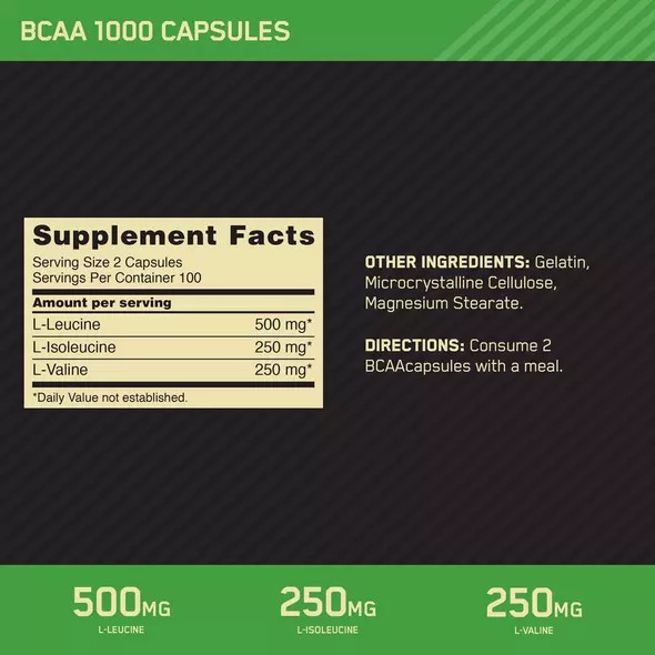 Optimum Nutrition BCAA 1000 200 Capsules (100 Servings) South Africa | EWBDRT-703