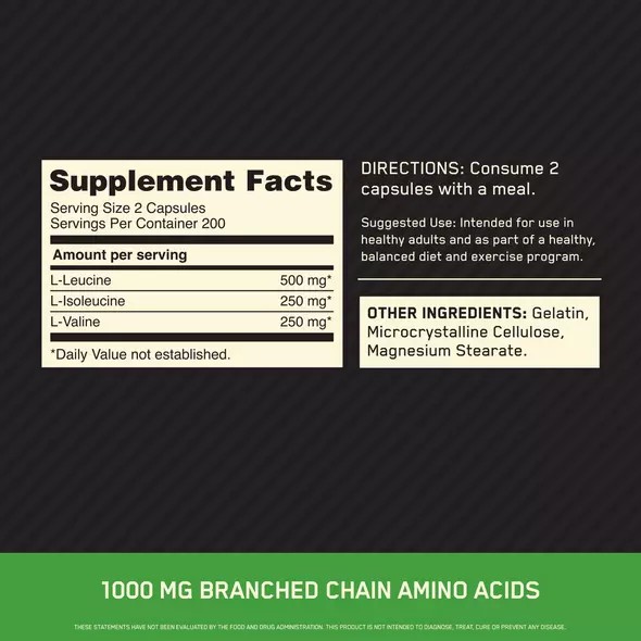 Optimum Nutrition BCAA 1000 400 Capsules (200 Servings) South Africa | OUEBFY-157