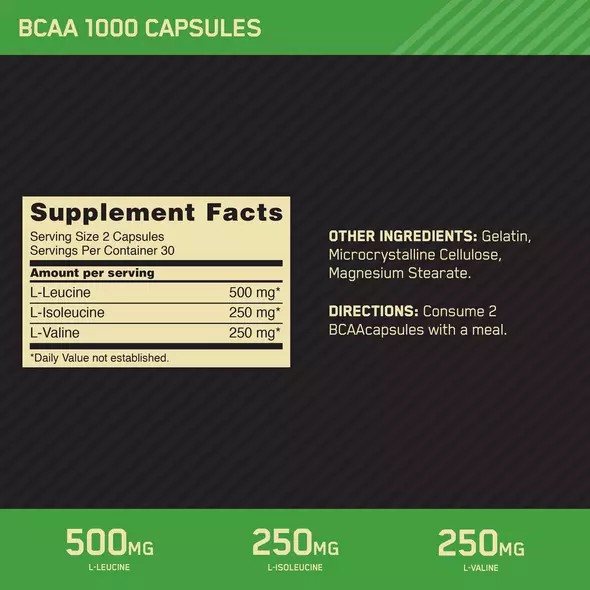 Optimum Nutrition BCAA 1000 60 Capsules (30 Servings) South Africa | PLZRVB-712