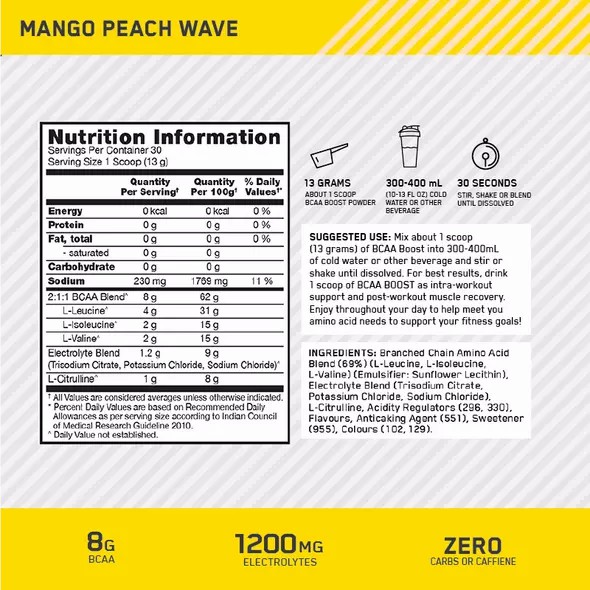 Optimum Nutrition BCAA Boost Mango Peach 30 Serves South Africa | QOHGBC-457