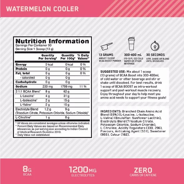 Optimum Nutrition BCAA Boost Watermelon 30 Serves South Africa | IXCJZK-632