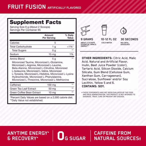 Optimum Nutrition ESSENTIAL AMIN.O. ENERGY® Fruit Fusion 1.29 lb (65 Servings) South Africa | HAKDWV-132