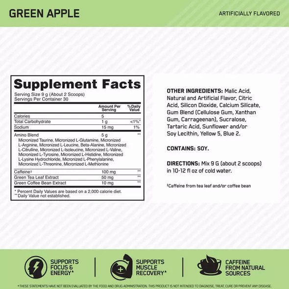 Optimum Nutrition ESSENTIAL AMIN.O. ENERGY® Green Apple 0.6 lb (30 Servings) South Africa | EMUTBH-723