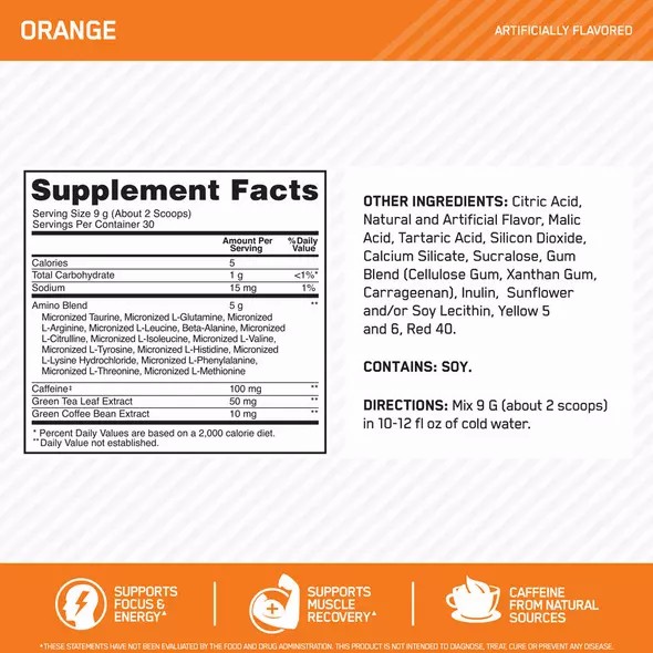 Optimum Nutrition ESSENTIAL AMIN.O. ENERGY® Orange 1.29 lb (65 Servings) South Africa | HSVARN-732