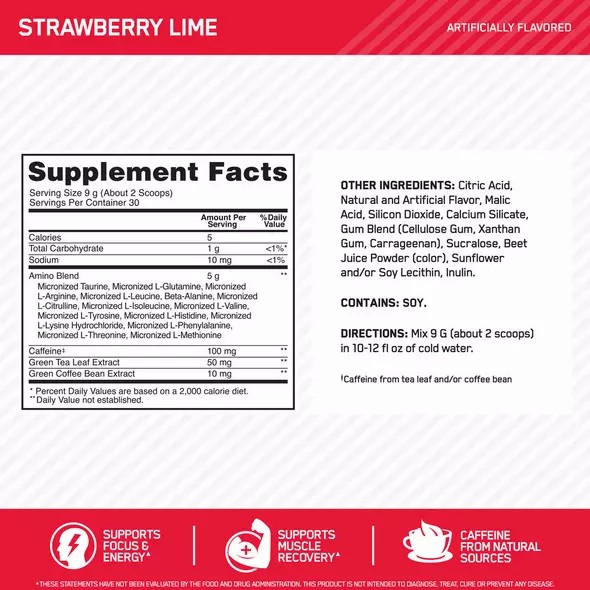 Optimum Nutrition ESSENTIAL AMIN.O. ENERGY® Strawberry Lime 0.6 lb (30 Servings) South Africa | PUSHVL-012
