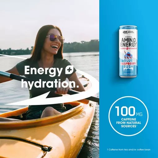 Optimum Nutrition ESSENTIAL AMIN.O. ENERGY+ Electrolytes Sparkling *new* Blue Raspberry Rush 355ml * 12 Cans (12 Servings) South Africa | UTKEJP-132