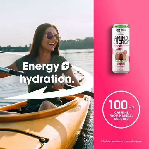 Optimum Nutrition ESSENTIAL AMIN.O. ENERGY+ Electrolytes Sparkling *new* Cocoberry Breeze 355ml * 12 Cans (12 Servings) South Africa | EXCZAU-157