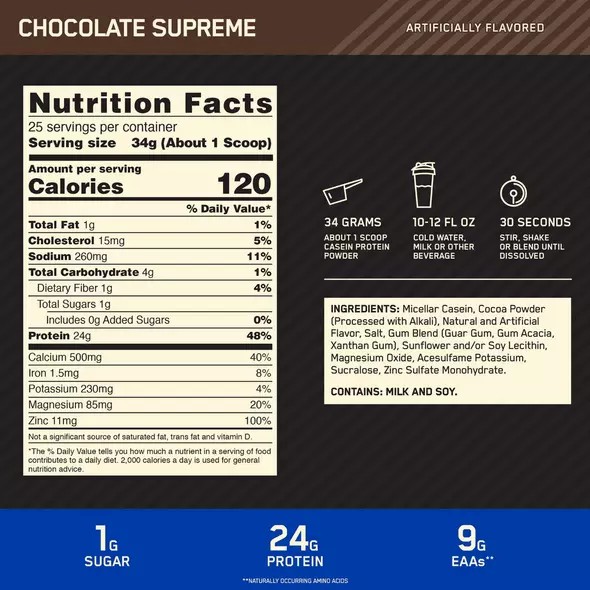 Optimum Nutrition GOLD STANDARD® 100% Casein Chocolate Supreme 4 lb (53 Servings) South Africa | KNCMDQ-254