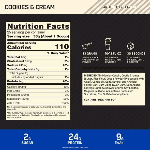 Optimum Nutrition GOLD STANDARD® 100% Casein Cookies & Cream 4 lb (53 Servings) South Africa | COHQAN-069