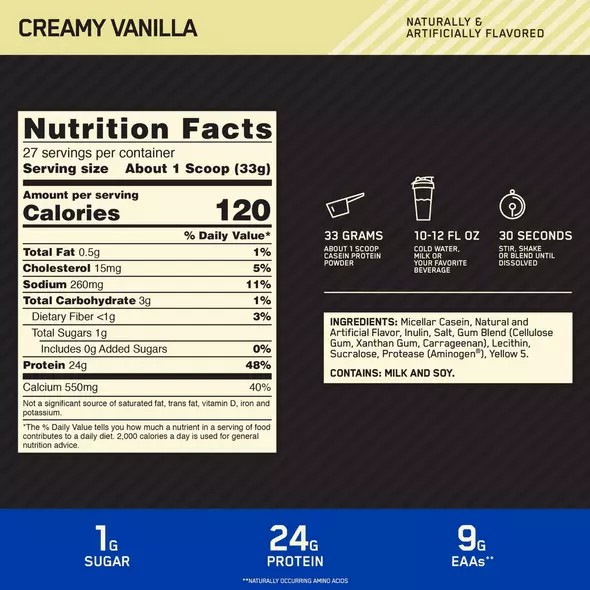 Optimum Nutrition GOLD STANDARD® 100% Casein Creamy Vanilla 4 lb (53 Servings) South Africa | IXUDRF-205