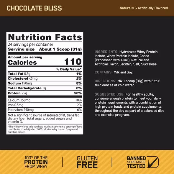 Optimum Nutrition GOLD STANDARD® 100% Isolate Chocolate Bliss 3 lb (44 Servings) South Africa | ONESVH-318