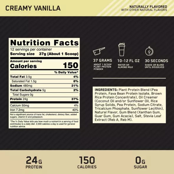 Optimum Nutrition GOLD STANDARD® 100% Plant Creamy Vanilla 1.63 lb - Notify me South Africa | EILSBT-914