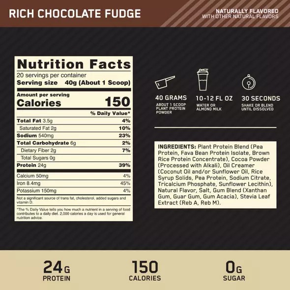Optimum Nutrition GOLD STANDARD® 100% Plant Rich Chocolate Fudge 1.06 lb (12 Servings) South Africa | UBDKPS-297