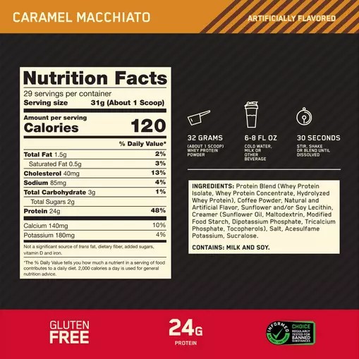 Optimum Nutrition GOLD STANDARD 100% WHEY™ *new* Caramel Macchiato 2 lb (28 Servings) South Africa | OVYCAR-683