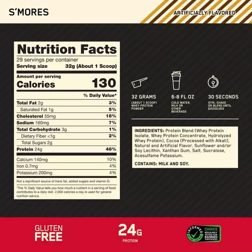 Optimum Nutrition GOLD STANDARD 100% WHEY™ *new* S'mores 2 lb (28 Servings) South Africa | MGXDRH-305
