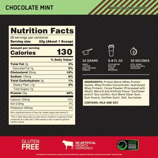 Optimum Nutrition GOLD STANDARD 100% WHEY™ Chocolate Mint 2 lb (28 Servings) South Africa | CIDZBV-596