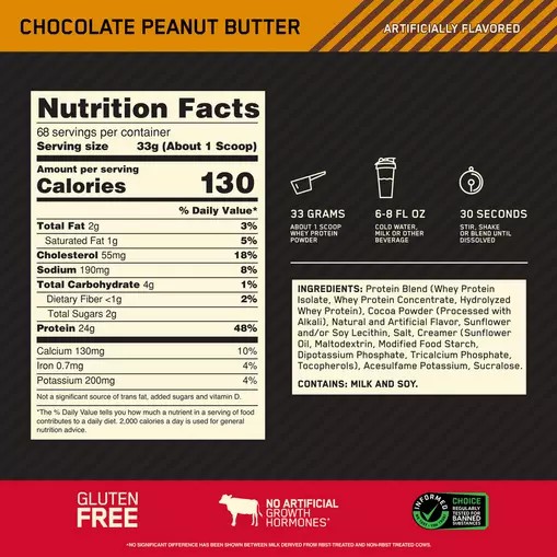 Optimum Nutrition GOLD STANDARD 100% WHEY™ Chocolate Peanut Butter 1.5 lb (22 Servings) South Africa | FSNAMD-819