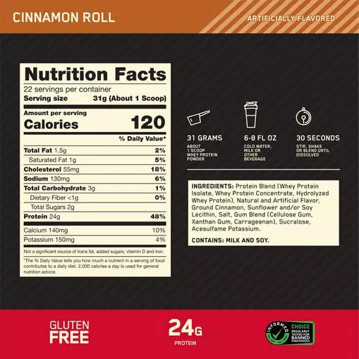 Optimum Nutrition GOLD STANDARD 100% WHEY™ Cinnamon Roll 1.5 lb (22 Servings) South Africa | DXVEHS-952