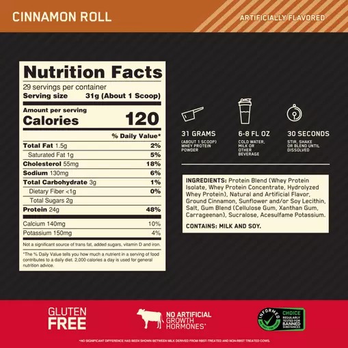 Optimum Nutrition GOLD STANDARD 100% WHEY™ Cinnamon Roll 2 lb (29 Servings) South Africa | MHOKIC-512