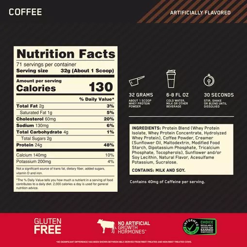 Optimum Nutrition GOLD STANDARD 100% WHEY™ Coffee 5 lb (71 Servings) South Africa | EVLCGI-731