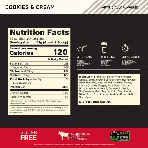 Optimum Nutrition GOLD STANDARD 100% WHEY™ Cookies & Cream 2 lb (27 Servings) South Africa | LOUBQM-128