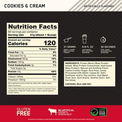 Optimum Nutrition GOLD STANDARD 100% WHEY™ Cookies & Cream 5 lb (68 Servings) South Africa | CTAPXG-165