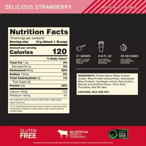 Optimum Nutrition GOLD STANDARD 100% WHEY™ Delicious Strawberry 5 lb (73 Servings) South Africa | ZOLWQC-248