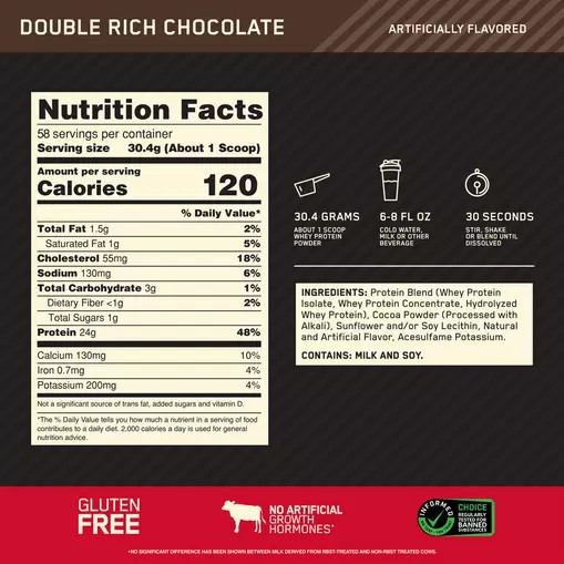 Optimum Nutrition GOLD STANDARD 100% WHEY™ Double Rich Chocolate 4 lb (58 Servings) South Africa | VLEGZP-413