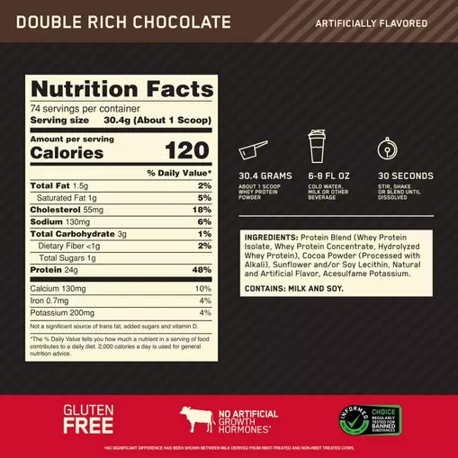 Optimum Nutrition GOLD STANDARD 100% WHEY™ Double Rich Chocolate 5 lb (74 Servings) South Africa | SGOHJK-750