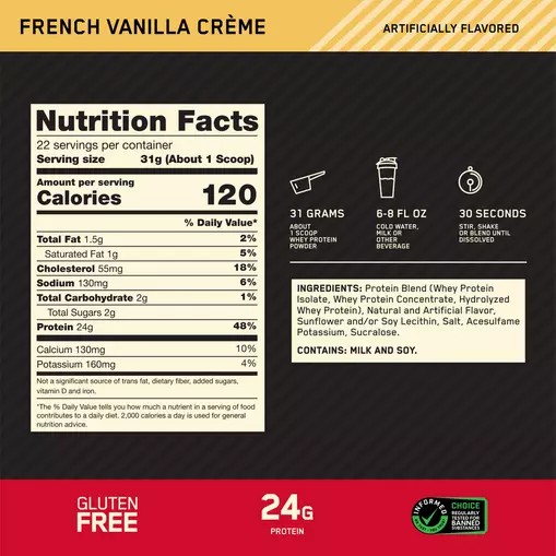 Optimum Nutrition GOLD STANDARD 100% WHEY™ French Vanilla Creme 1.5 lb (22 Servings) South Africa | ABSGFP-852