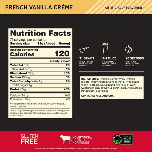 Optimum Nutrition GOLD STANDARD 100% WHEY™ French Vanilla Creme 5 lb (73 Servings) South Africa | EVKNDS-130