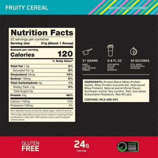 Optimum Nutrition GOLD STANDARD 100% WHEY™ Fruity Cereal 1.5 lb (22 Servings) South Africa | XFRZTG-915
