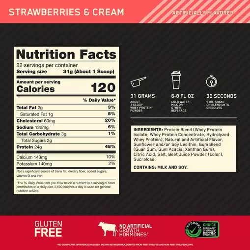 Optimum Nutrition GOLD STANDARD 100% WHEY™ Strawberries & Cream 1.5 lb (22 Servings) South Africa | GUDOBR-692