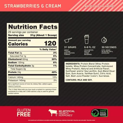 Optimum Nutrition GOLD STANDARD 100% WHEY™ Strawberries & Cream 2 lb (29 Servings) South Africa | SMRXYZ-563