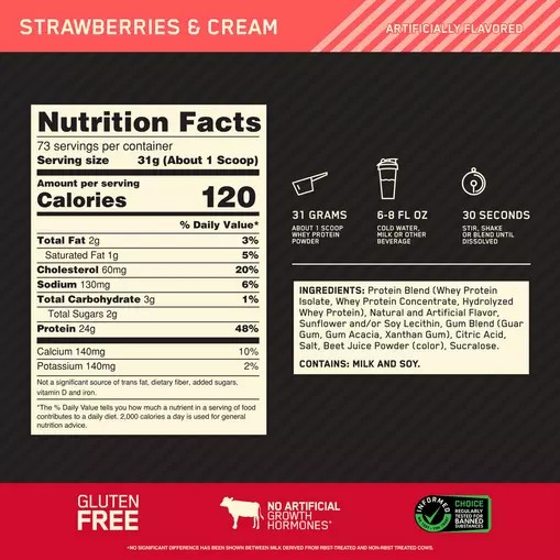 Optimum Nutrition GOLD STANDARD 100% WHEY™ Strawberries & Cream 5 lb (73 Servings) South Africa | TXZFVL-462
