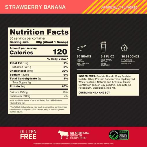 Optimum Nutrition GOLD STANDARD 100% WHEY™ Strawberry Banana 2 lb (30 Servings) South Africa | HQJGWI-130