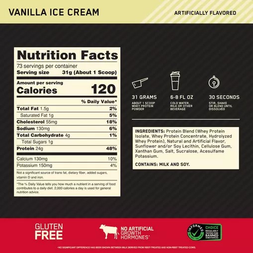 Optimum Nutrition GOLD STANDARD 100% WHEY™ Vanilla Ice Cream 5 lb (73 Servings) South Africa | VDKZPB-621