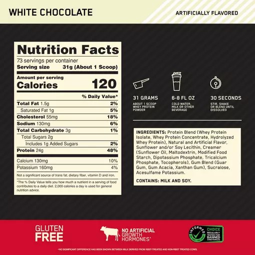 Optimum Nutrition GOLD STANDARD 100% WHEY™ White Chocolate 5 lb (73 Servings) South Africa | HTWMNP-710
