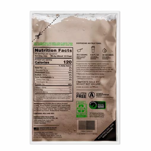 Optimum Nutrition GOLD STANDARD 100% WHEY™ Recyclable Refill Bag Double Rich Chocolate 2 lb (29 Servings) South Africa | YEIOHS-640