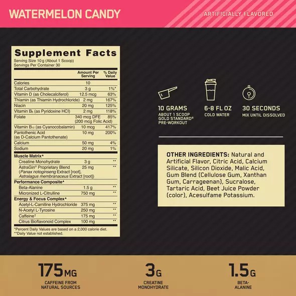 Optimum Nutrition GOLD STANDARD® Pre-Workout Watermelon 0.66 lb (30 Servings) South Africa | RUEDIB-140