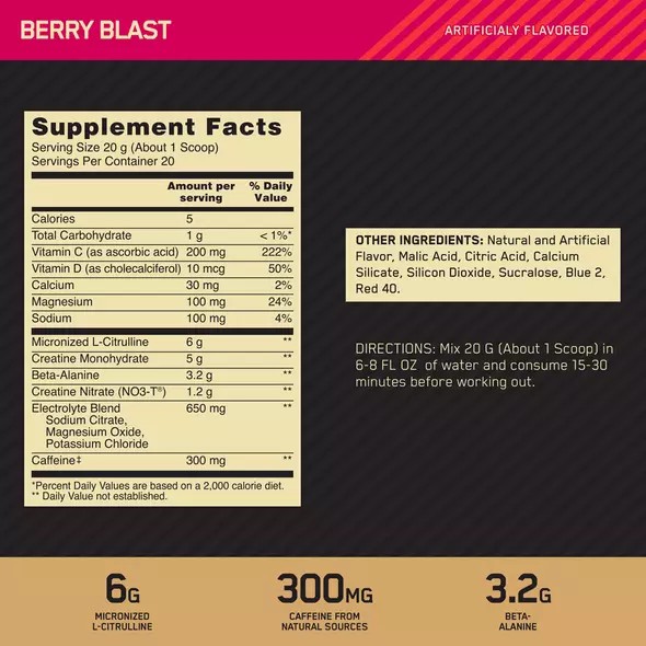 Optimum Nutrition GOLD STANDARD® Pre Advanced Berry Blast 0.88 lb (20 Servings) South Africa | GRWNYM-205