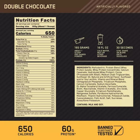 Optimum Nutrition GOLD STANDARD® Pro Gainer Double Chocolate 5.09 lb (14 Servings) South Africa | EQGFDT-214
