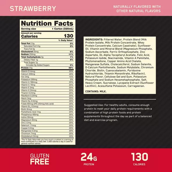 Optimum Nutrition GOLD STANDARD® Ready To Drink Protein Shake *new* Strawberry 12 Cartons (12 Servings) South Africa | VFRDBJ-695