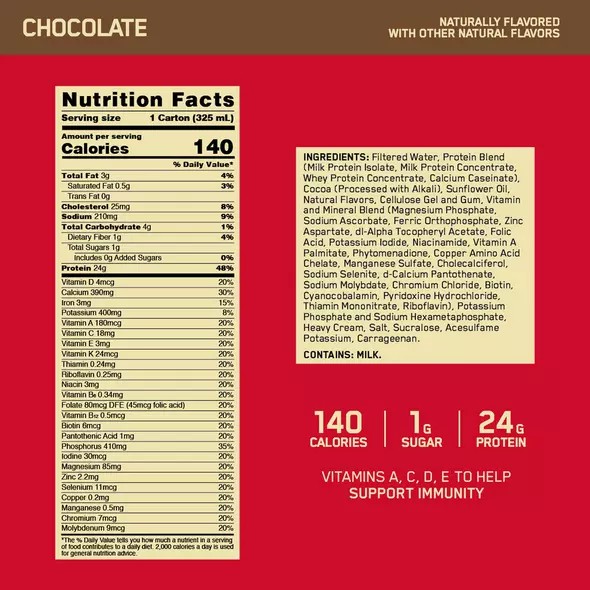Optimum Nutrition GOLD STANDARD® Ready To Drink Protein Shake Chocolate 12 Cartons (12 Servings) South Africa | BOXJKU-954