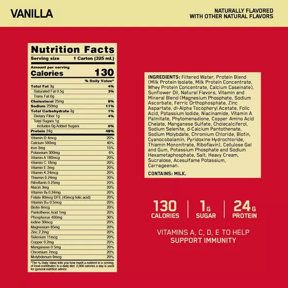Optimum Nutrition GOLD STANDARD® Ready To Drink Protein Shake Vanilla 12 Cartons (12 Servings) South Africa | FYKUWQ-835