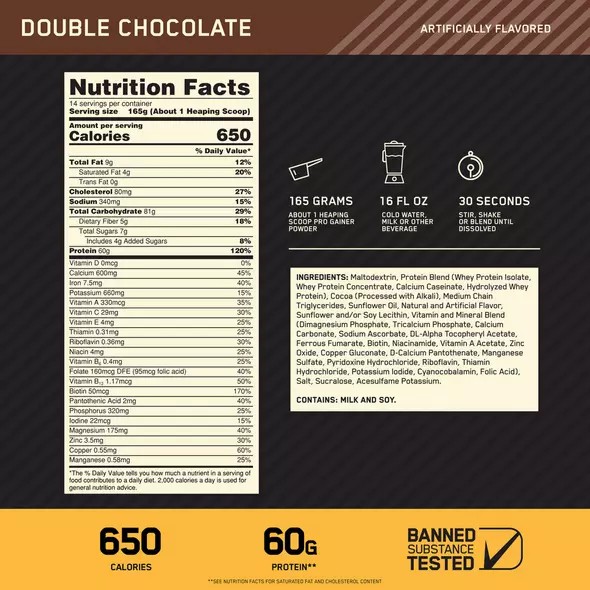 Optimum Nutrition Gold Standard Pro Gainer Chocolate 2.27kg South Africa | KOGRCY-651