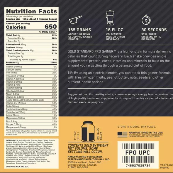 Optimum Nutrition Gold Standard Pro Gainer Vanilla 2.27kg South Africa | VTXUGO-413