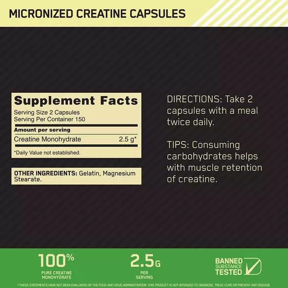 Optimum Nutrition Micronized Creatine Capsules 300 Capsules (150 Servings) South Africa | DSHTXI-570