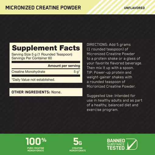 Optimum Nutrition Micronized Creatine Powder Unflavored 0.66 lb (60 Servings) South Africa | GRPCKZ-645