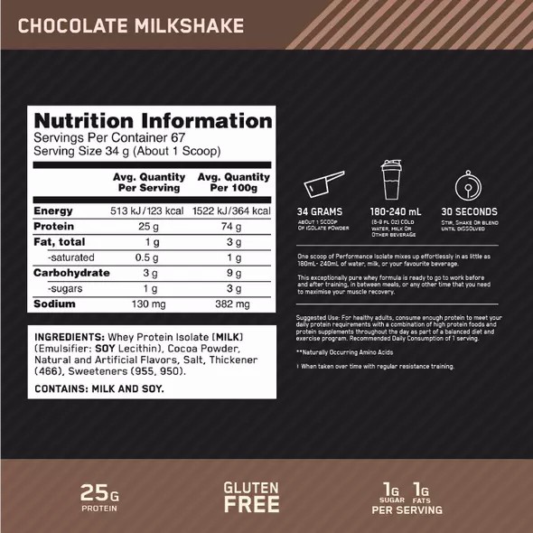 Optimum Nutrition Performance Isolate Chocolate 2.27kg South Africa | TYRIMV-479